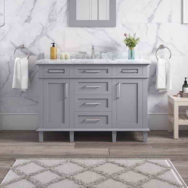 Home Decorators Collection Sonoma 48 in. W x 22 in. D x 34 in. H Single Sink Bath Vanity in Pebble Gray with Carrara Marble Top