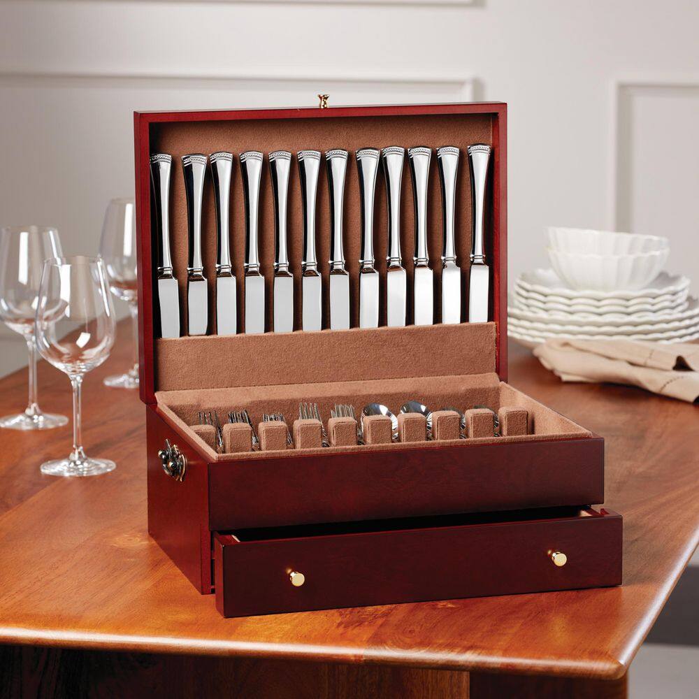 Lenox Mahogany Flatware Chest with Gold Accents