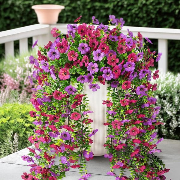 19 in. H Artificial Hanging Daisy Flowers for Indoor and Outdoor Decor, Light Purple Red, 2 Pieces