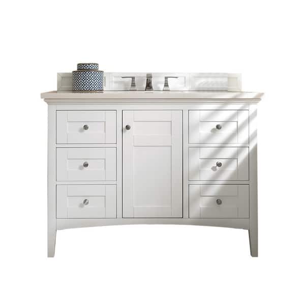 James Martin Vanities Palisades 48.0 in. W x 23.5 in. D x 35.3 in. H Bathroom Vanity in Bright White with White Zeus Quartz Top