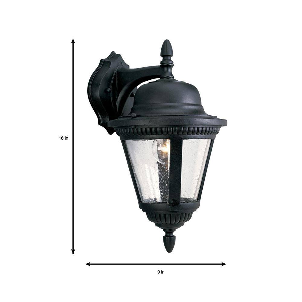 Black Aluminum 16" Outdoor Wall Lantern with Seeded Glass