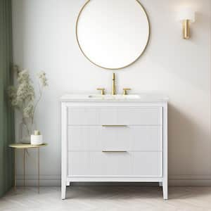 Emma 36 in. W Bath Vanity in White with Engineered Stone Top in Arabescato with White Sink