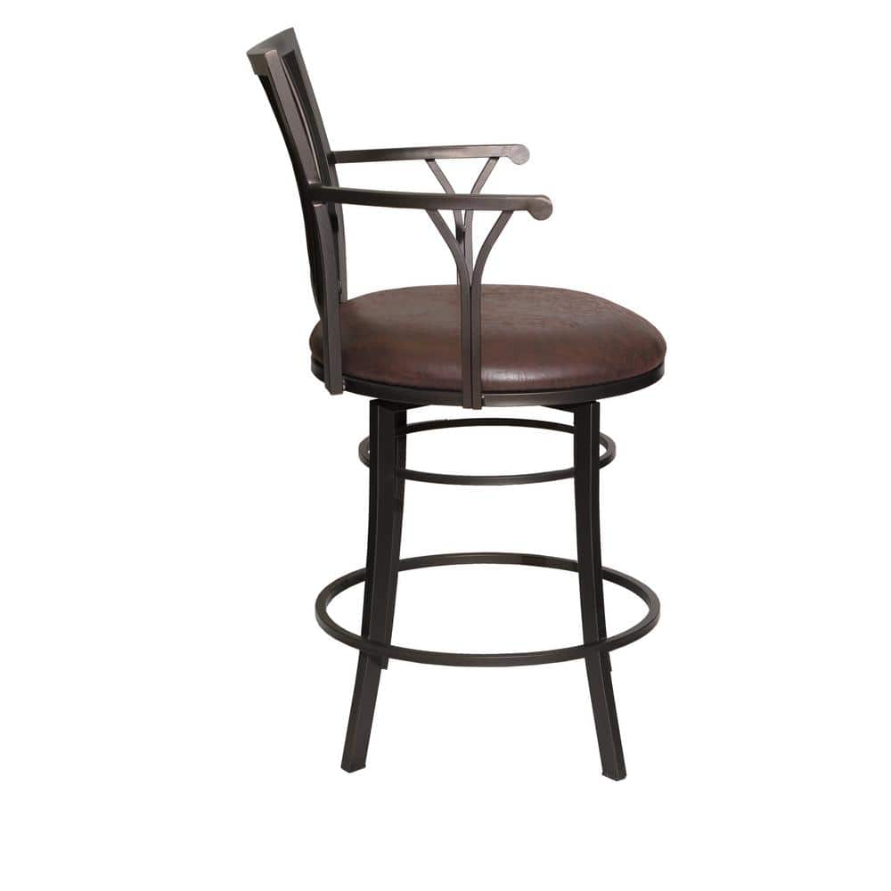 Transitional Coach Brown Leather Swivel Chair with Metal Frame