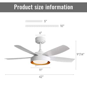 42 in. Indoor White Ceiling Fan with Dimmer LED Light, Remote Control and DC Motor for Living Room, Dining Room, Bedroom