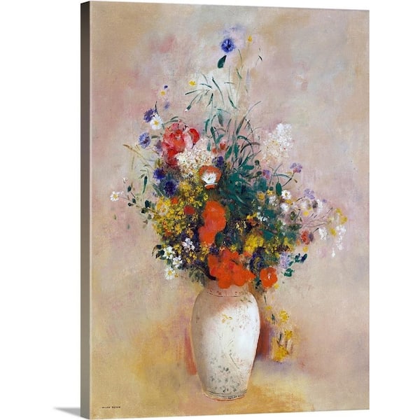 GreatBigCanvas "Vase of Flowers (Pink Background)" by Odilon (1840-1916) Redon Canvas Wall Art