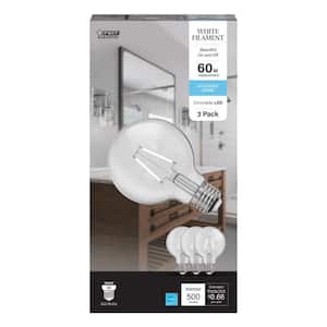 60-Watt Equivalent G25 Dimmable White Filament CEC Clear Glass E26 Medium Globe LED Light Bulb, Daylight 5000K (3-Pack)