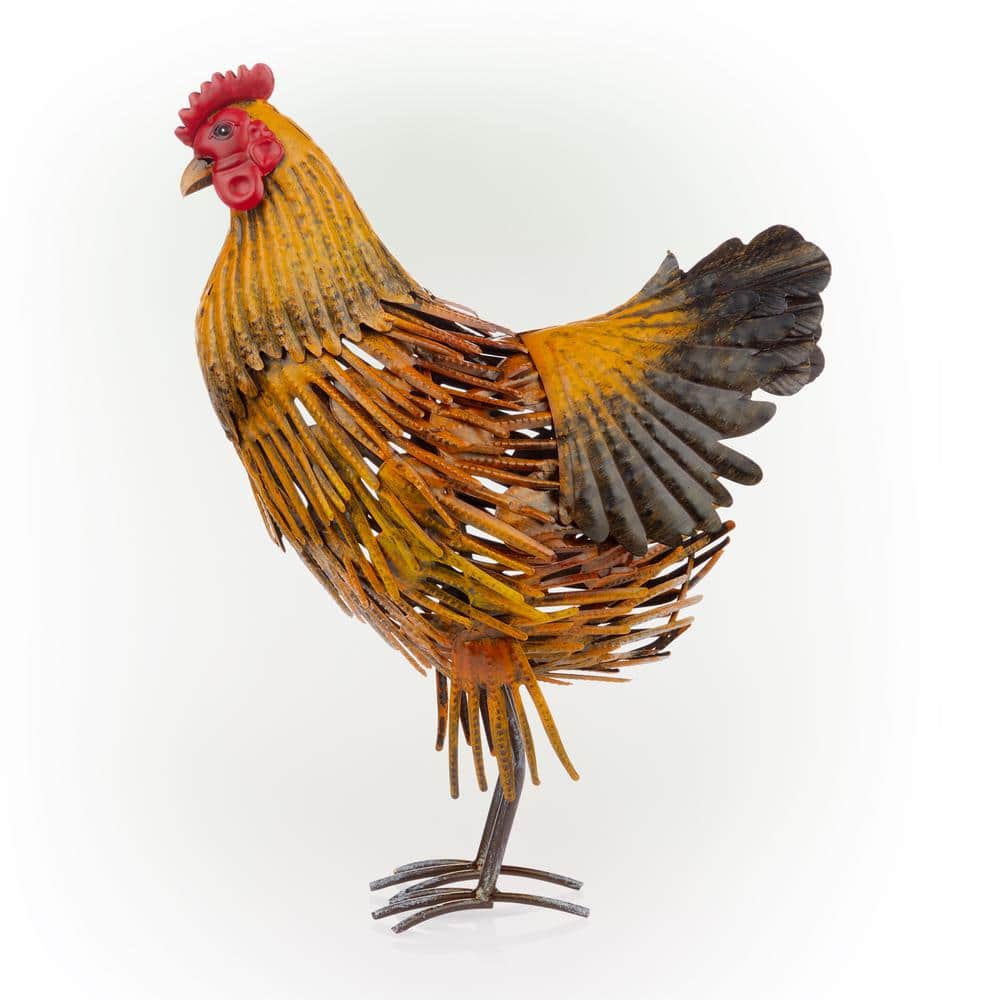 Golden Brown 16" Metal Hen Lawn Decoration