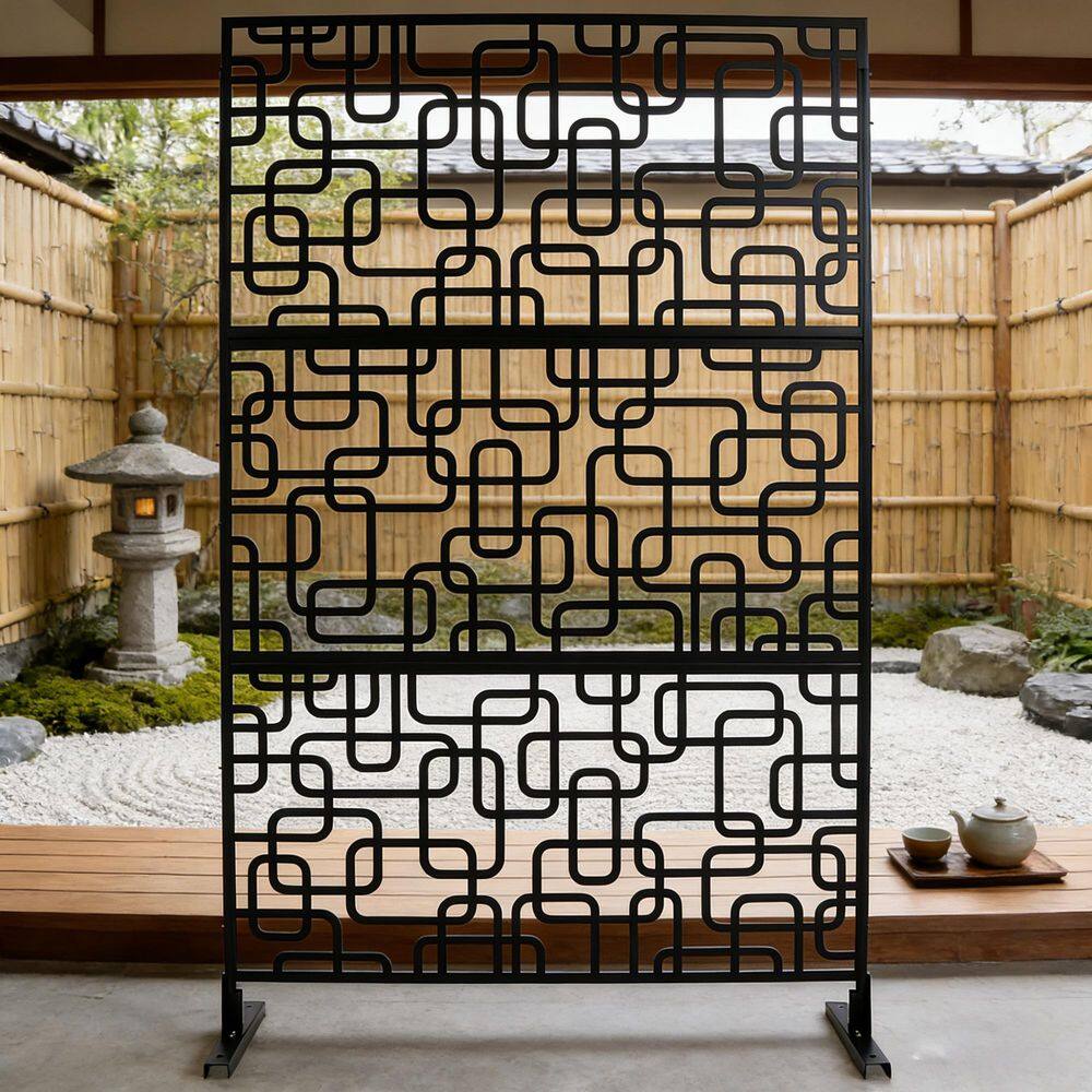 76 in. x 48 in. Freestanding Decorative Privacy Screen Black Metal for Outside Lawn Garden price history on PriceWatchPro