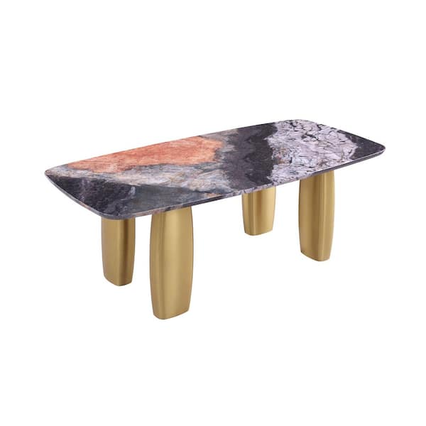 Furniture of America Varand Contemporary Black/Gray Sintered Stone Top 79 in. 4-Leg Dining Table Seats 6-With Configurable Legs