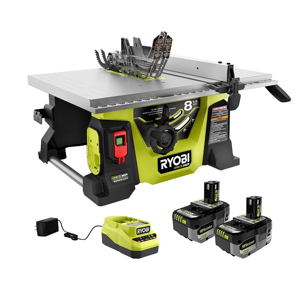 Ryobi ONE+ HP 18V Brushless Cordless 8-1/4 in. Compact Portable Jobsite Table Saw Kit with (2) 4.0 Ah Batteries and Charger
