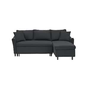 79.9 in. Black Comfort Fabric Full Size Adjustable L-Shaped Sofa Bed