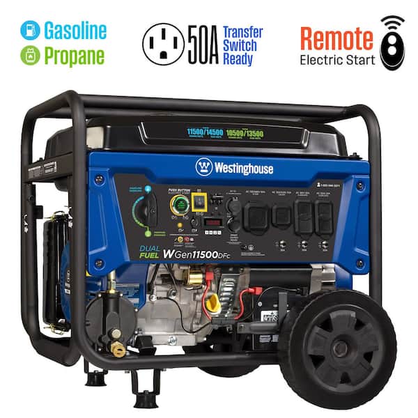 Westinghouse 14,500-Watt/11,500-Watt Remote Start Dual Fuel Gas and Propane Portable Generator with Transfer Switch Outlet, CO Sensor