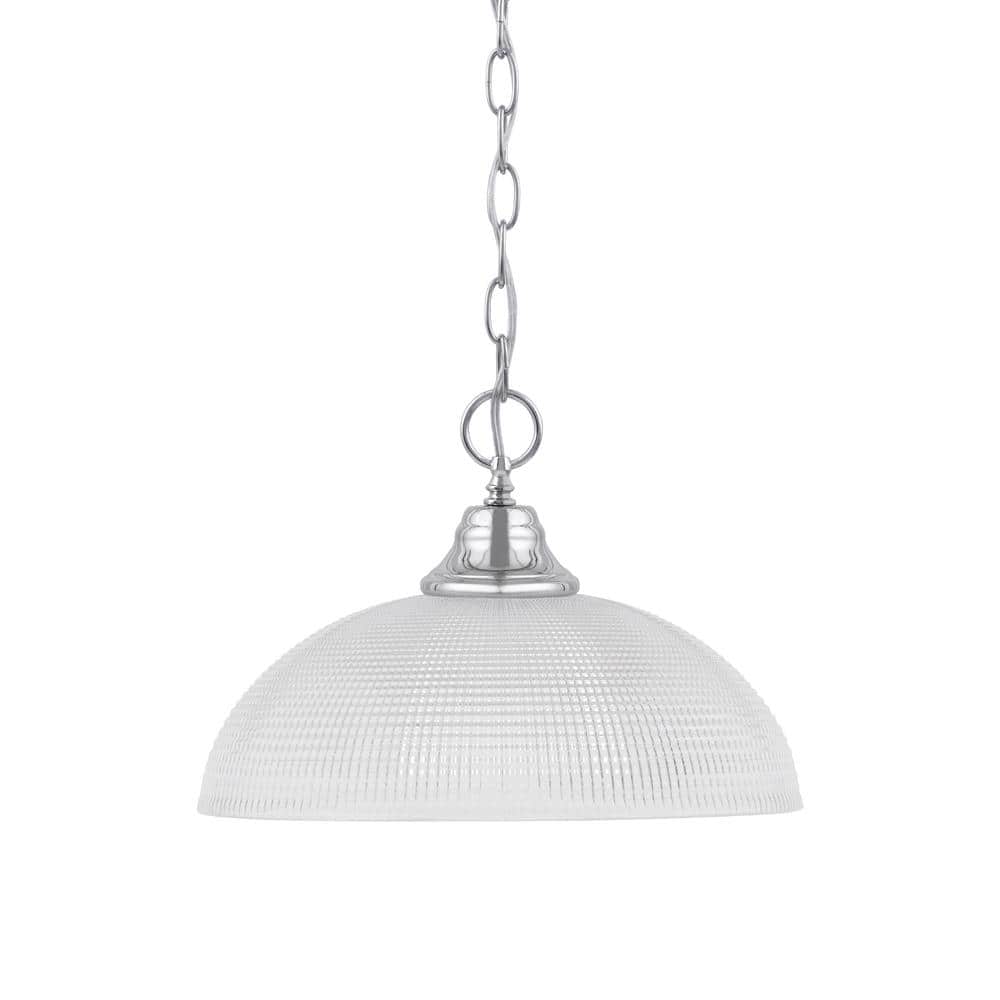 Kingston 100-Watt 1 Light Chrome Shaded Pendant Light with 13 in. Clear Rib