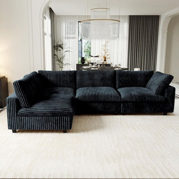 Magic Home 157 in. Square Arm Modern 4-Piece Free Combination Velvet Cloud Modular Sectional Sofa with Washable Covers in. Black