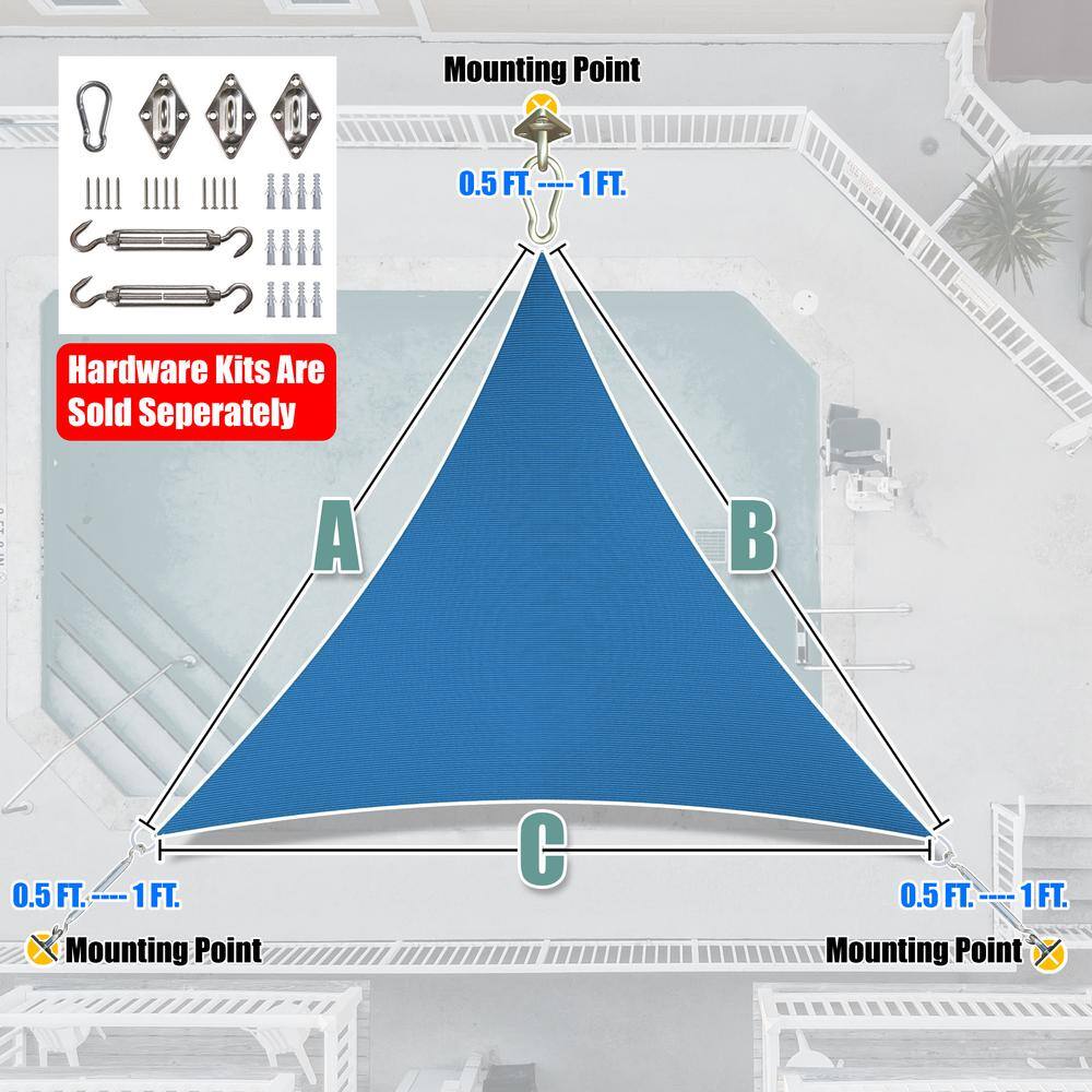 22' x 22' x 22' Blue Triangle Outdoor Sun Shade Sail Canopy