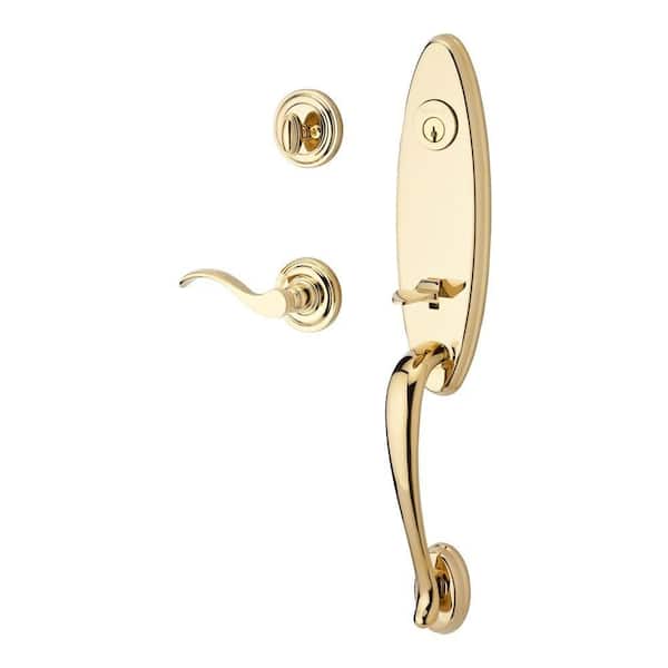 Baldwin Reserve Chesapeake Single Cylinder Lifetime Polished Brass Door Handleset with Curve RH Lever and Traditional Round Rose
