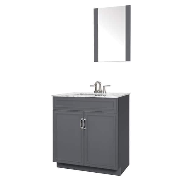 Sheffield Home Colette 30 in. W x 19 in. D Bath Vanity in Gray with Engineered Stone Vanity Top in Gray with White Basin and Mirror