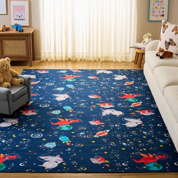 Tacoma Kids 5 ft. x 5 ft. Navy/Rust Outer Space Square Area Rug