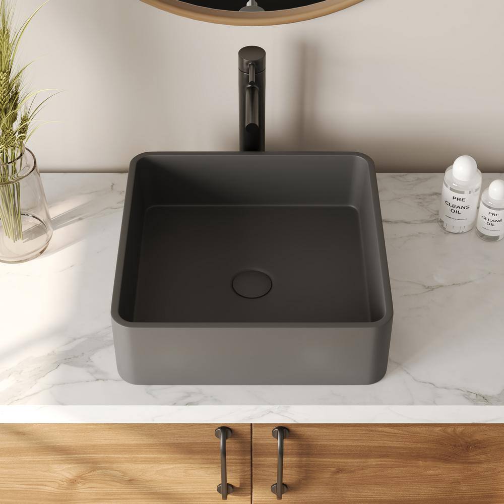 Black Square Concrete Above-Counter Vessel Bathroom Sink