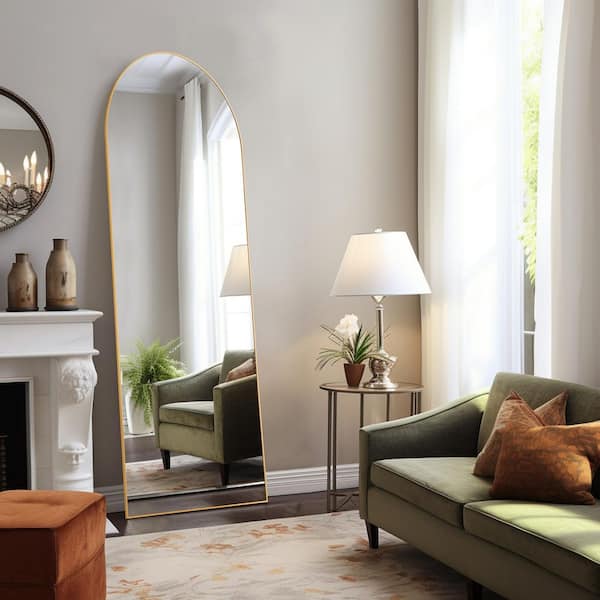 Lumioca Arched Right Angle Aluminum Alloy Gold 64 in. W x 21 in. H Full Length Mirror