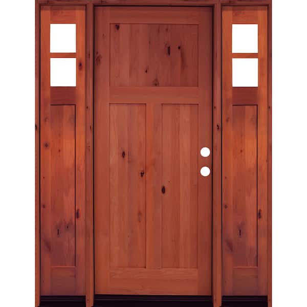 Krosswood Doors 64 in. x 80 in. Alder 3 Panel Left-Hand/Inswing Clear Glass Red Chestnut Stain Wood Prehung Front Door with Sidelites