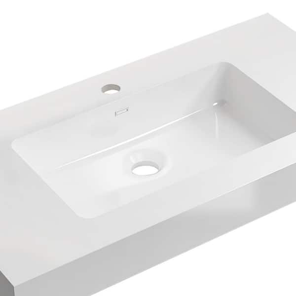 35.8 in. Drop-In Bathroom Sink in White Solid Surface Vanity Top