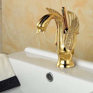Swan Single Hole Single-Handle Bathroom Faucet And Pop Up Drain & Overflow Cover in Gold