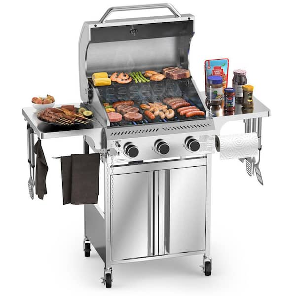 3 Burner Portable Propane Gas Grill in Stainless Steel