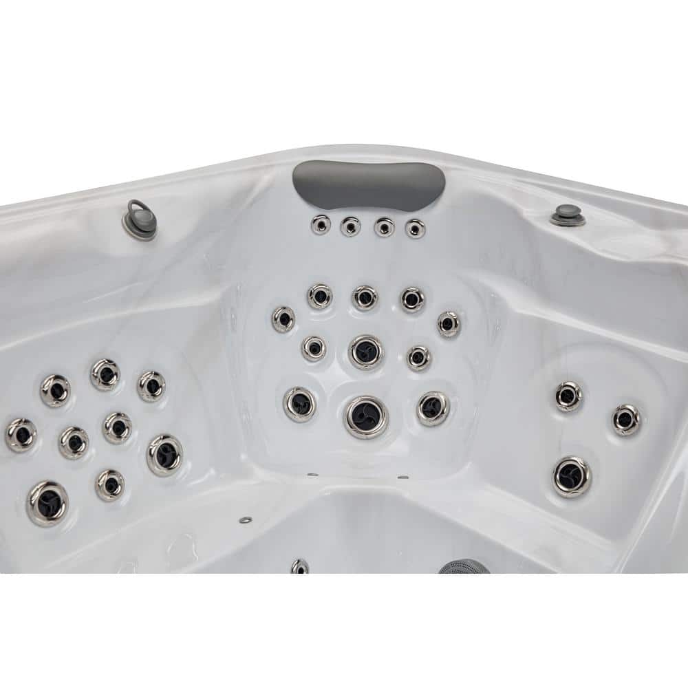 Danika 5-Person Gray Acrylic Rectangle Hot Tub with Jets and LED Lighting