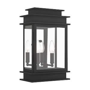Stickland 15.25 in. 2-Light Black Outdoor Hardwired Wall Lantern Sconce with No Bulbs Included