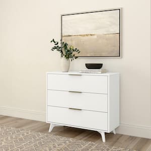 Haven White 3 Drawer 37 in. Wide Chest of Drawers Dresser