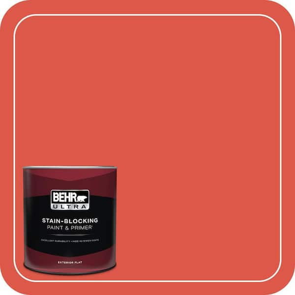 BEHR ULTRA 1 qt. #180B-6 Fiery Red Flat Exterior Paint & Primer