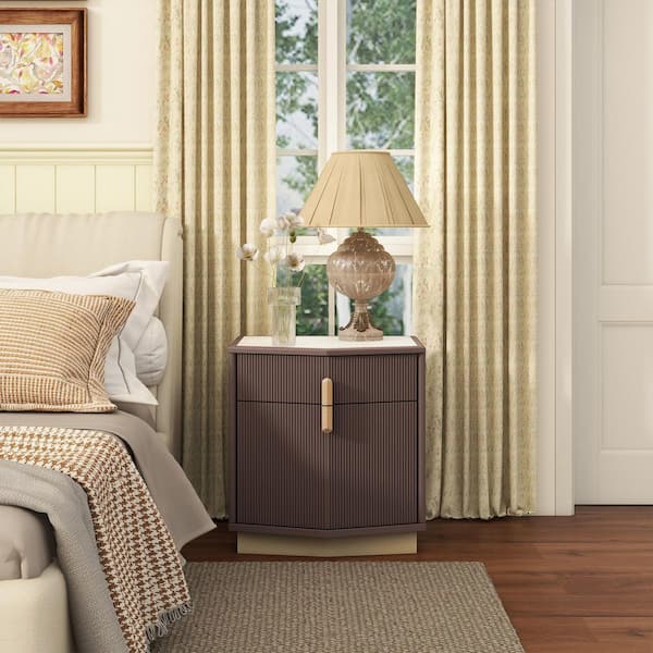 Kaveren Modern Dark Gray 2-Drawers 22 in. W Nightstand for Bedroom, Vertical Stripes Bedside Table