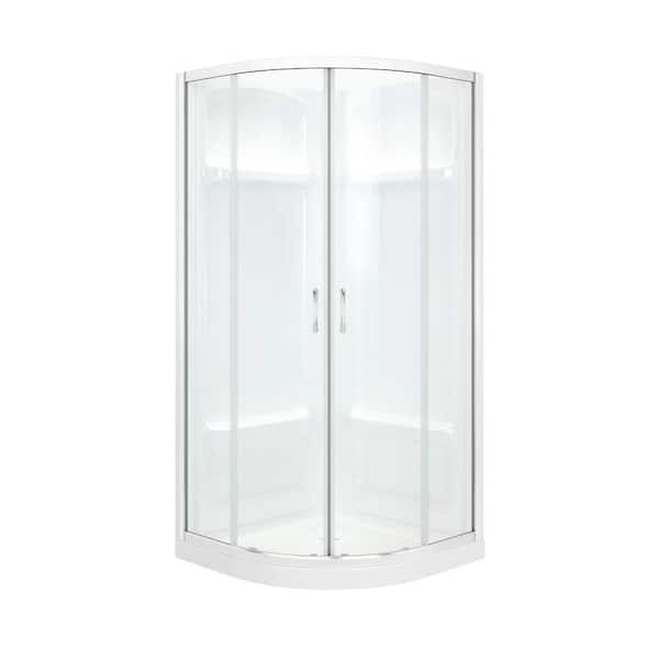 36 in. L x 36 in.W x 76 in. H Shower Insert Kit with Base/Wall/Door Corner Drain and Sliding Framed Shower Door, Chrome