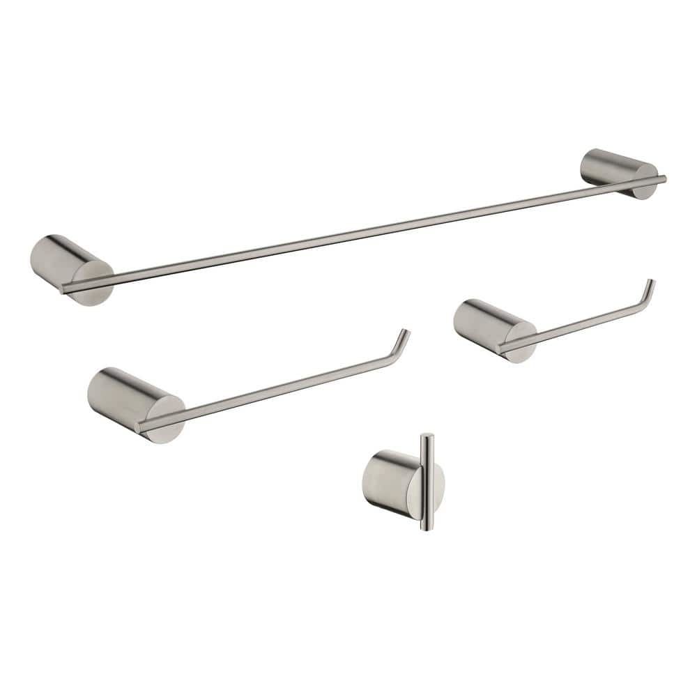 4-Piece Brushed Nickel Wall-mounted Bathroom Hardware Towel Rack Set