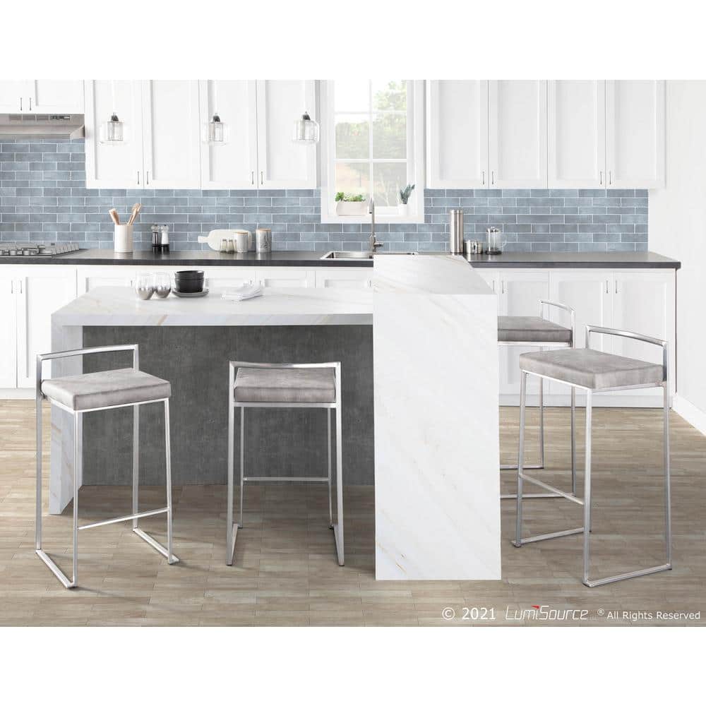 Set of 2 Light Gray Metal Counter Stools with Cushions