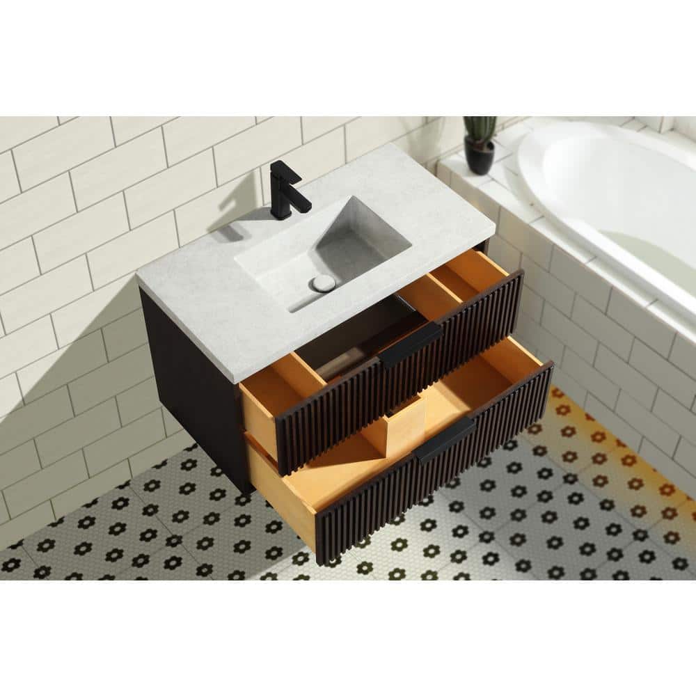 San Diego 36" Walnut Floating Bathroom Vanity with Concrete Countertop