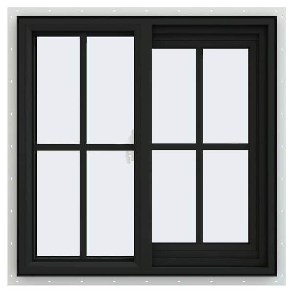 24 in. x 24 in. V-2500 Series Bronze Exterior/White Interior FiniShield Vinyl Right-Handed Sliding Window Colonial Grids