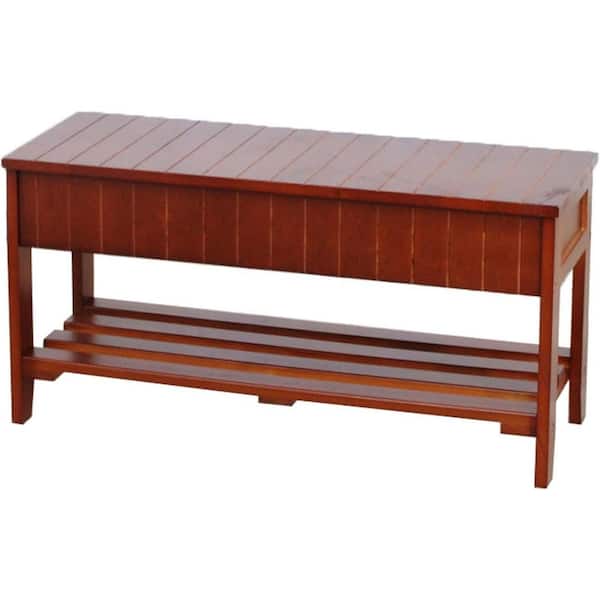 AOPSPS 36 Gal. Wood Outdoor Storage Bench Cherry Quality Solid Shoe Bench with Storage