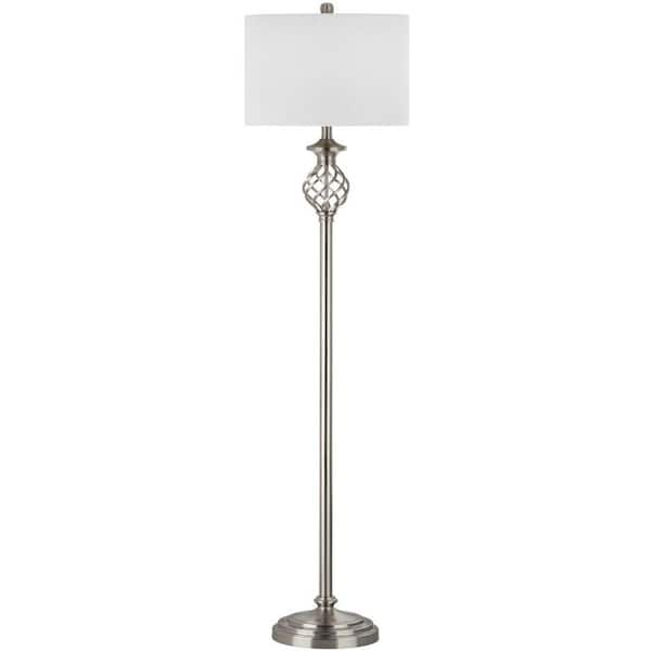 Sophia 59.75 in. Nickel Floor Lamp with Off-White Shade