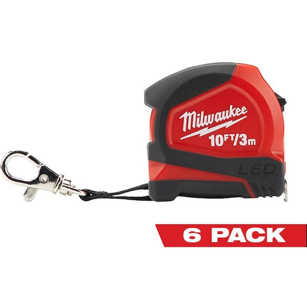 Milwaukee 10 ft. Keychain Tape Measure with LED Light (6-Pack) 48-22-6601x6  - The Home Depot