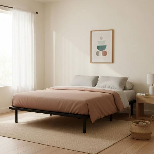 ZenBase Black Upholstered Frame Full Platform Bed with Adjustable Legs