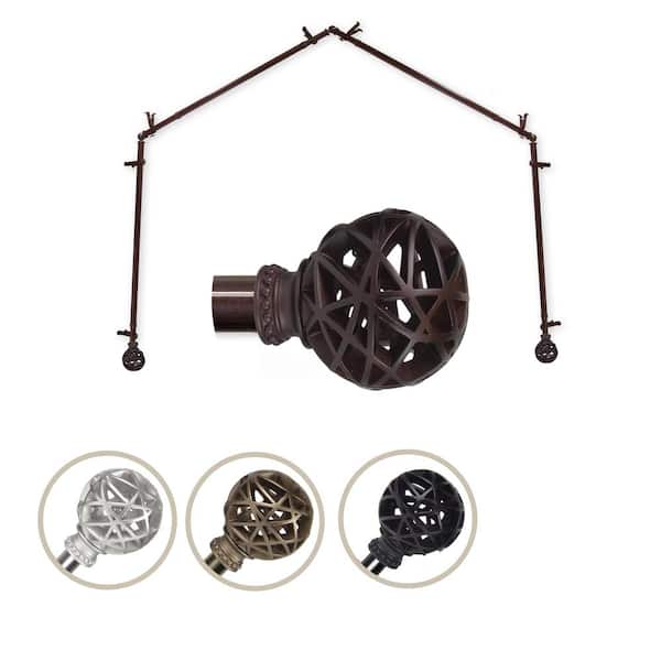 EMOH 13/16" Dia Adjustable 4 Sided Bay Window Curtain Rod 28 to 48" (each side) in Cocoa with London Finials