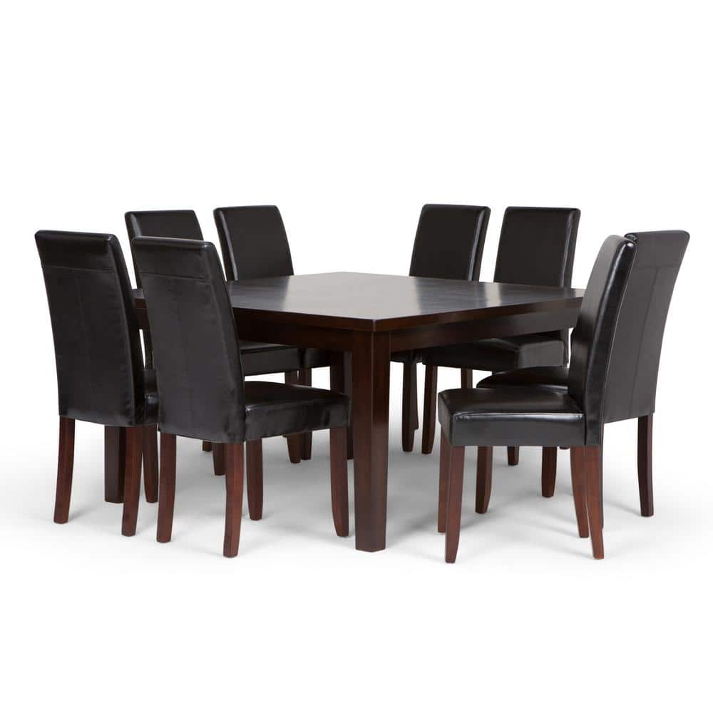 Simpli Home Acadian / Eastwood 9-Piece Dining Set with Solid Hardwood Square Table and 8 High-Back Upholstered Chairs