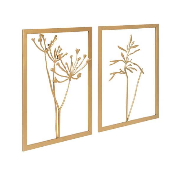 Kate and Laurel Malak Metal Gold Wall Art Plaque Set of 2