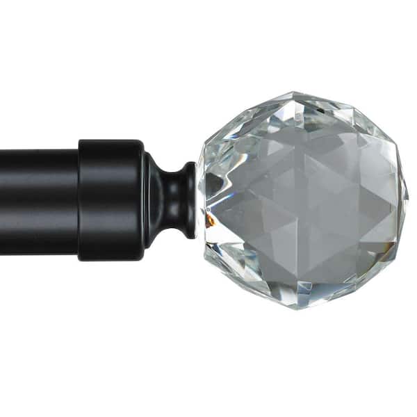 Art Decor 10 ft. Non-Telescoping 1-1/8 in. Single Curtain Rod with Rings in Black with Gemstone Finial