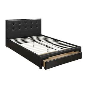 Black Wooden Frame Queen Platform Bed With Drawer