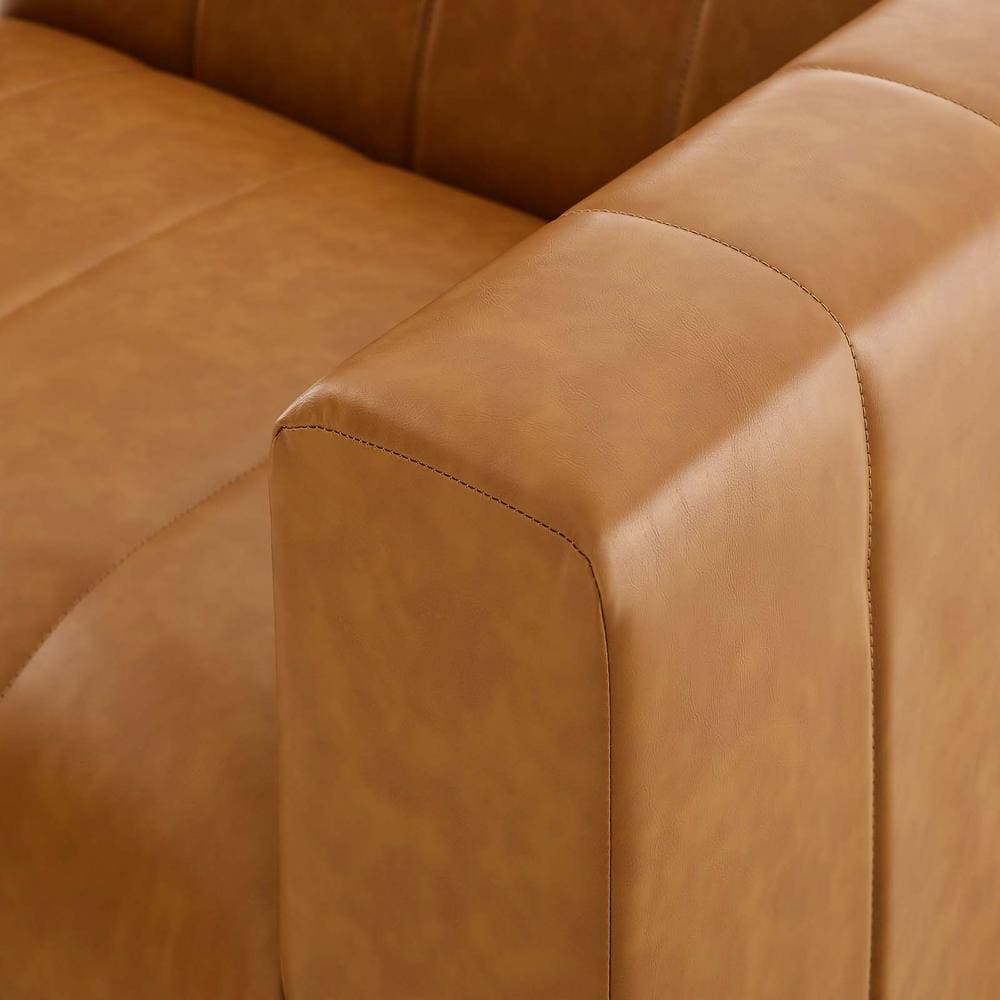 Bartlett Tan Faux Leather Tufted 87" Loveseat with Track Arms