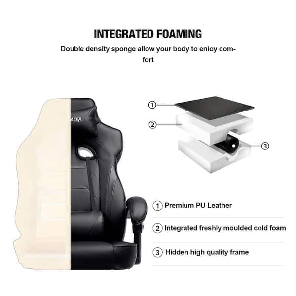 Lucklife Black Gaming Chair Racing Office Computer Ergonomic Leather Game  Chair with Headrest and Lumbar Pillow Esports Chair HD-GT099-BLACK - The  Home Depot