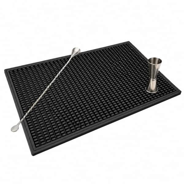 Black Silicone Bar Mat for Countertop, Non-Slip Dish Drying Pad and Bartender Mat, 18 in. x 12 in.